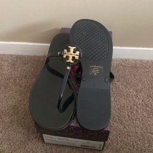 TORY BURCH Black & Gold Mini Miller Flat Thong 10W